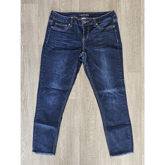 Maurices Denim - Maurices Medium Regular Skinny Jeans Raw Fray Hem Dark Wash Womens 30" Waist